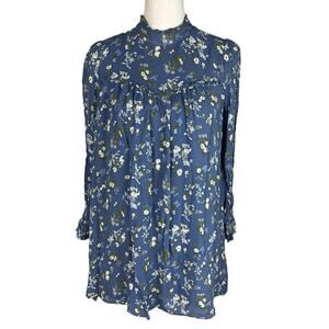 Reformation Jourdan Blue Avery Floral Mini Dress Long Sleeve Boho Size Large